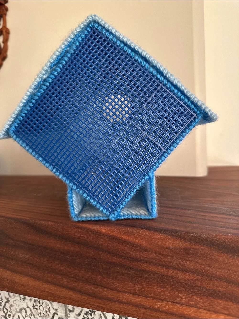 Handcrafted Light Blue Yarn Birdhouse Tissue Box